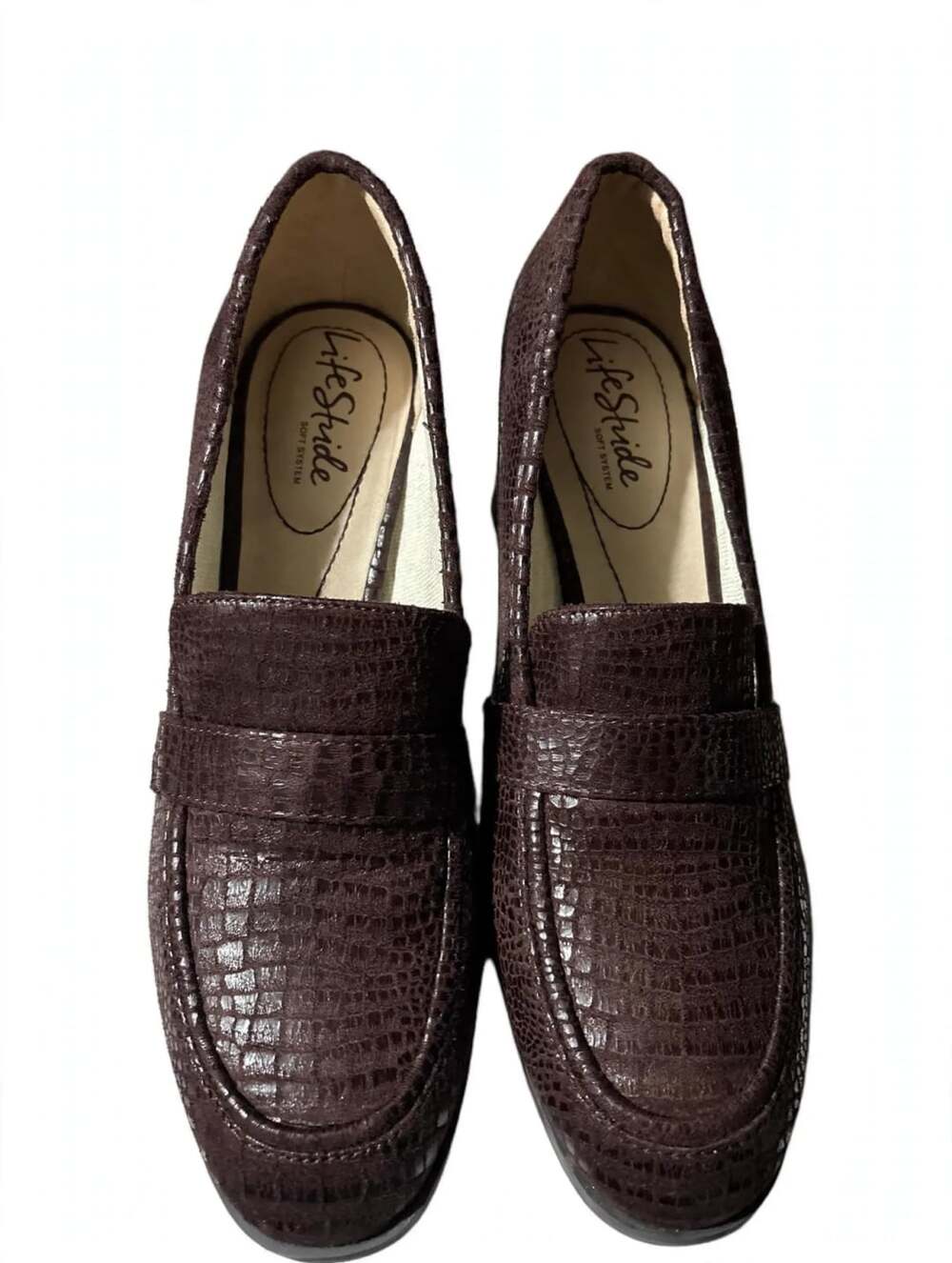 LifeStride Farrah Block Heel Loafer Chocolate Croco Brown